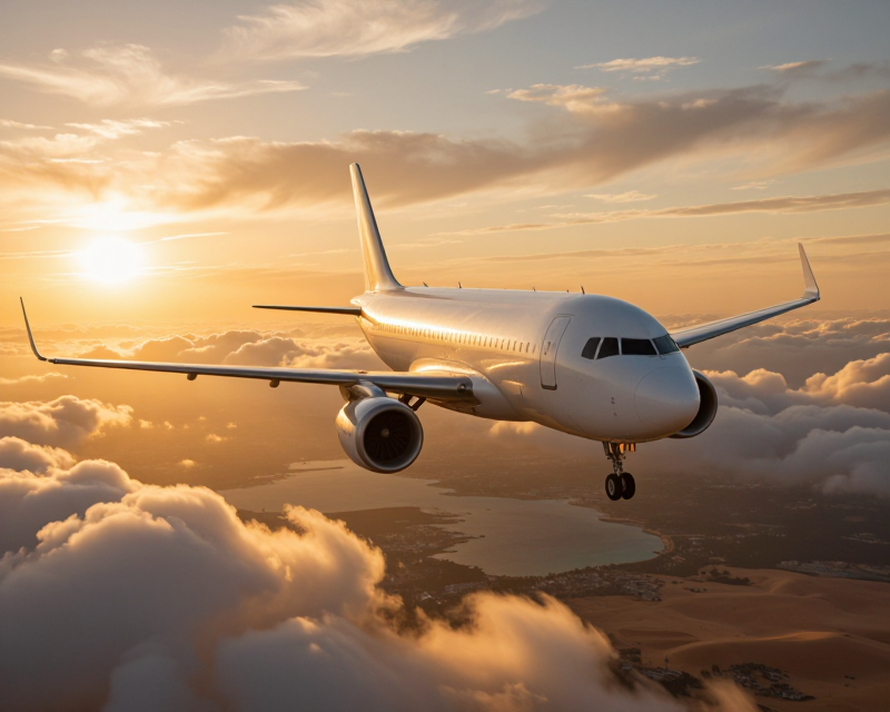 A cinematic view of a plane connecting continents