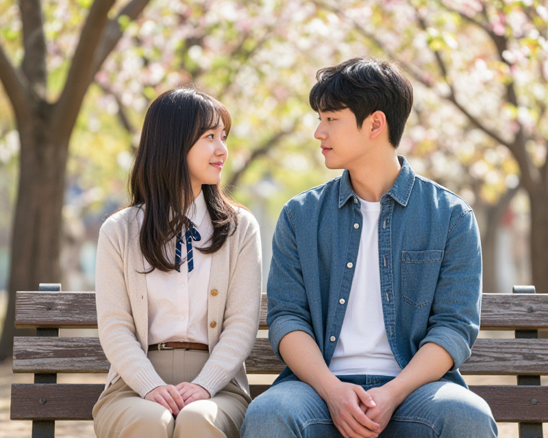 A heartwarming scene of a young Korean couple