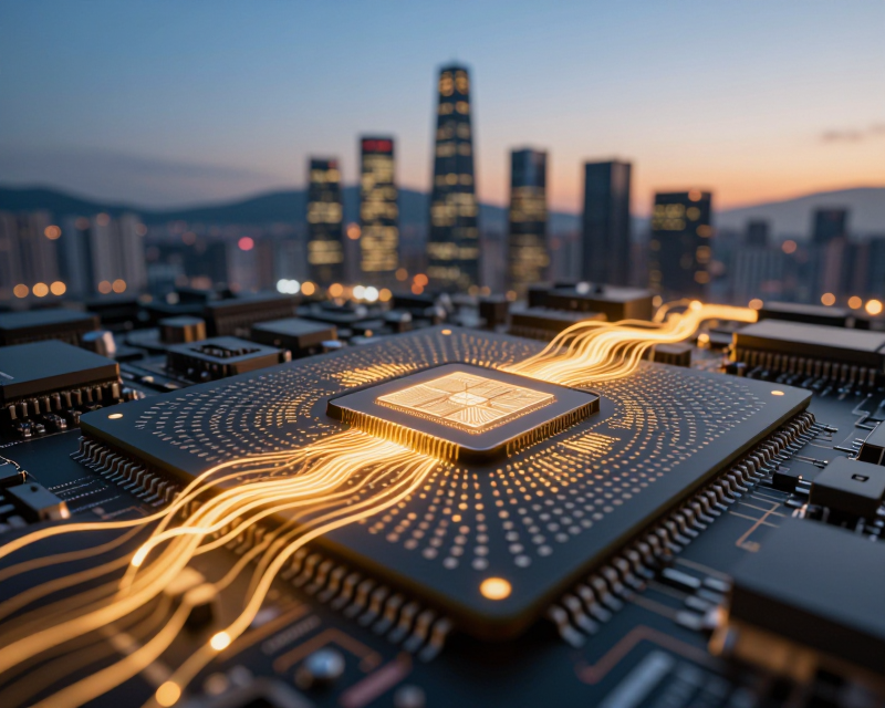 High-tech semiconductor and stock market visualization