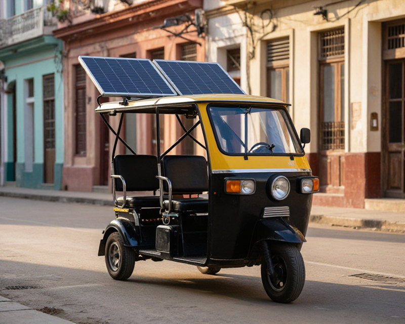 Solar-powered tricycle in Cuba